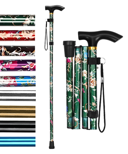 Foldable Green Walking Stick – Lightweight Plastic Cane for Men & Women