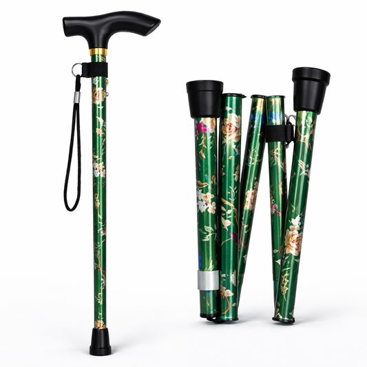 Forest Green Anti-Slip Folding Cane – Reinforced Travel Walking Stick