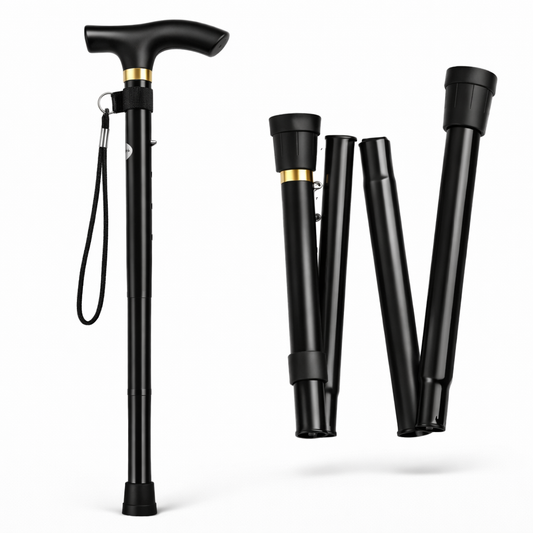 Foldable Jet Black Walking Stick – Lightweight Plastic for Men & Women