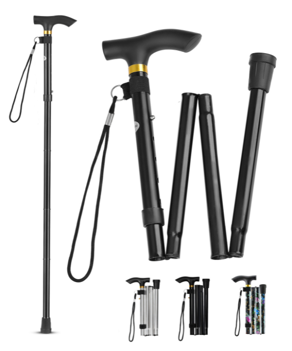 Foldable Jet Black Walking Stick – Lightweight Plastic for Men & Women