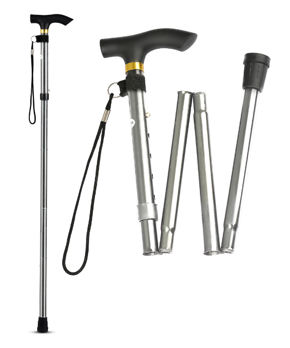 Foldable Silver Walking Stick – Lightweight Plastic for Men & Women