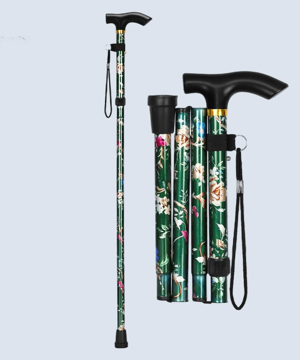 Foldable Green Walking Stick – Lightweight Plastic Cane for Men & Women