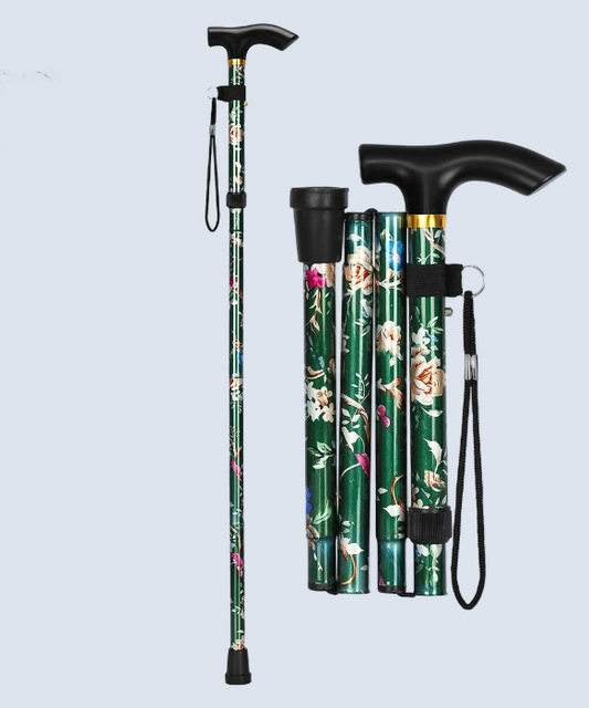 Foldable Green Walking Stick – Lightweight Plastic Cane for Men & Women