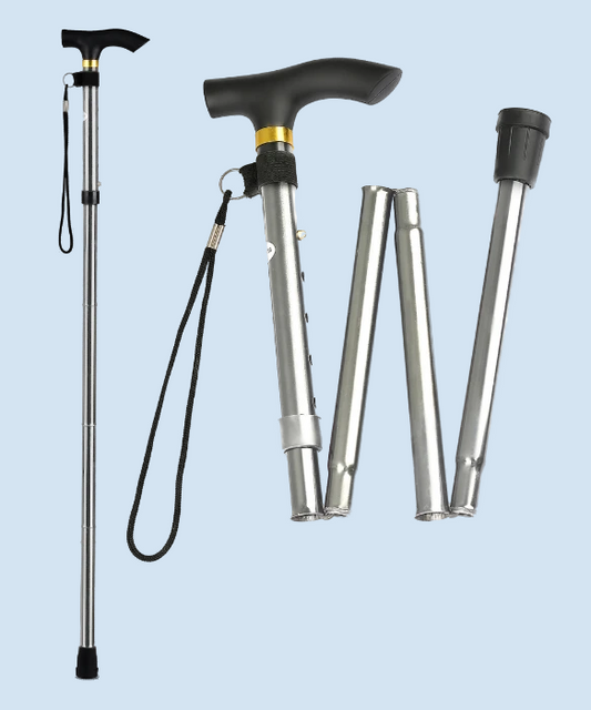 Foldable Silver Walking Stick – Lightweight Plastic for Men & Women